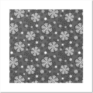 Snowflakes Pattern on Gray Posters and Art